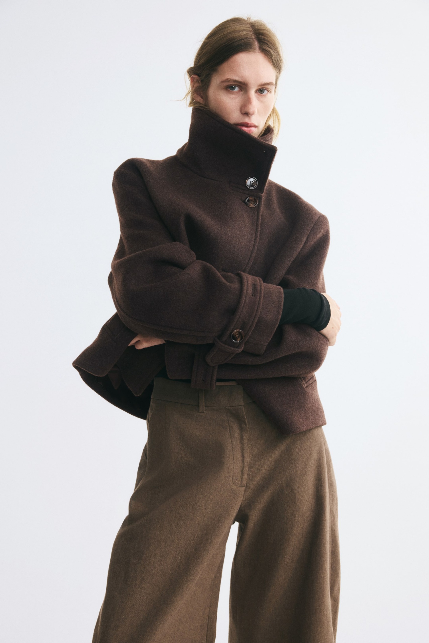 Wool-Blend Funnel-Collar Jacket