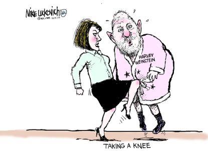 Political cartoon U.S. Weinstein sexual assault NFL kneeling