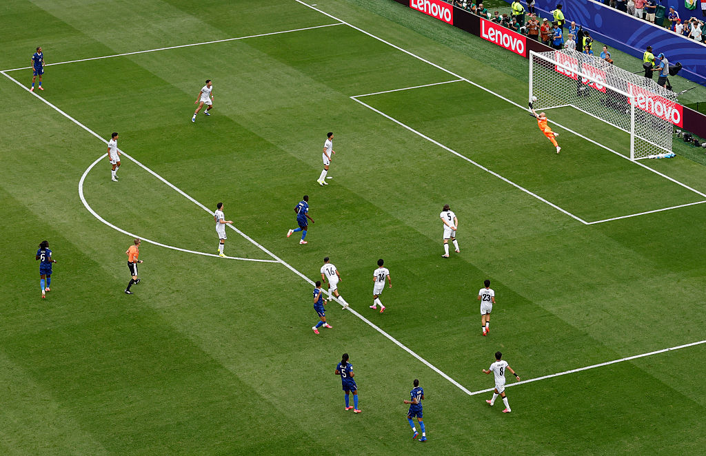 France's Kylian Mbappe opened the scoring with a powerful effort against Iraq