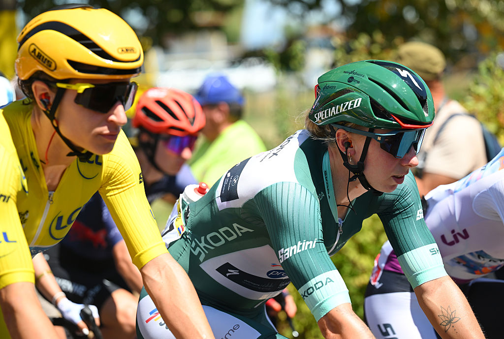 MONTBRISON, FRANCE - AUGUST 06: Lorena Wiebes of Netherlands and Team SD Worx - Protime - Green Points Jersey prior to the 5th Tour de France Femmes 2026, Stage 6 a 153.4km stage from Montbrison to Tournon-sur-Rhon / #UCIWWT / on August 06, 2026 in Montbrison, France. (Photo by Tim de Waele/Getty Images)