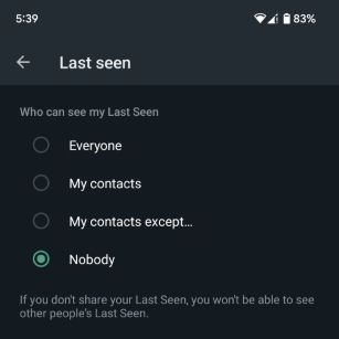 WhatsApp last seen privacy settings