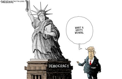 Political cartoon U.S. Donald Trump nasty women comment