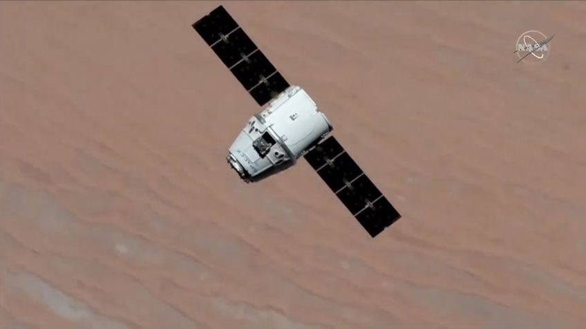 An uncrewed SpaceX Dragon cargo ship makes its second trip to the International Space Station for NASA on the CRS-17 mission in this view captured during rendezvous operations on May 6, 2019.