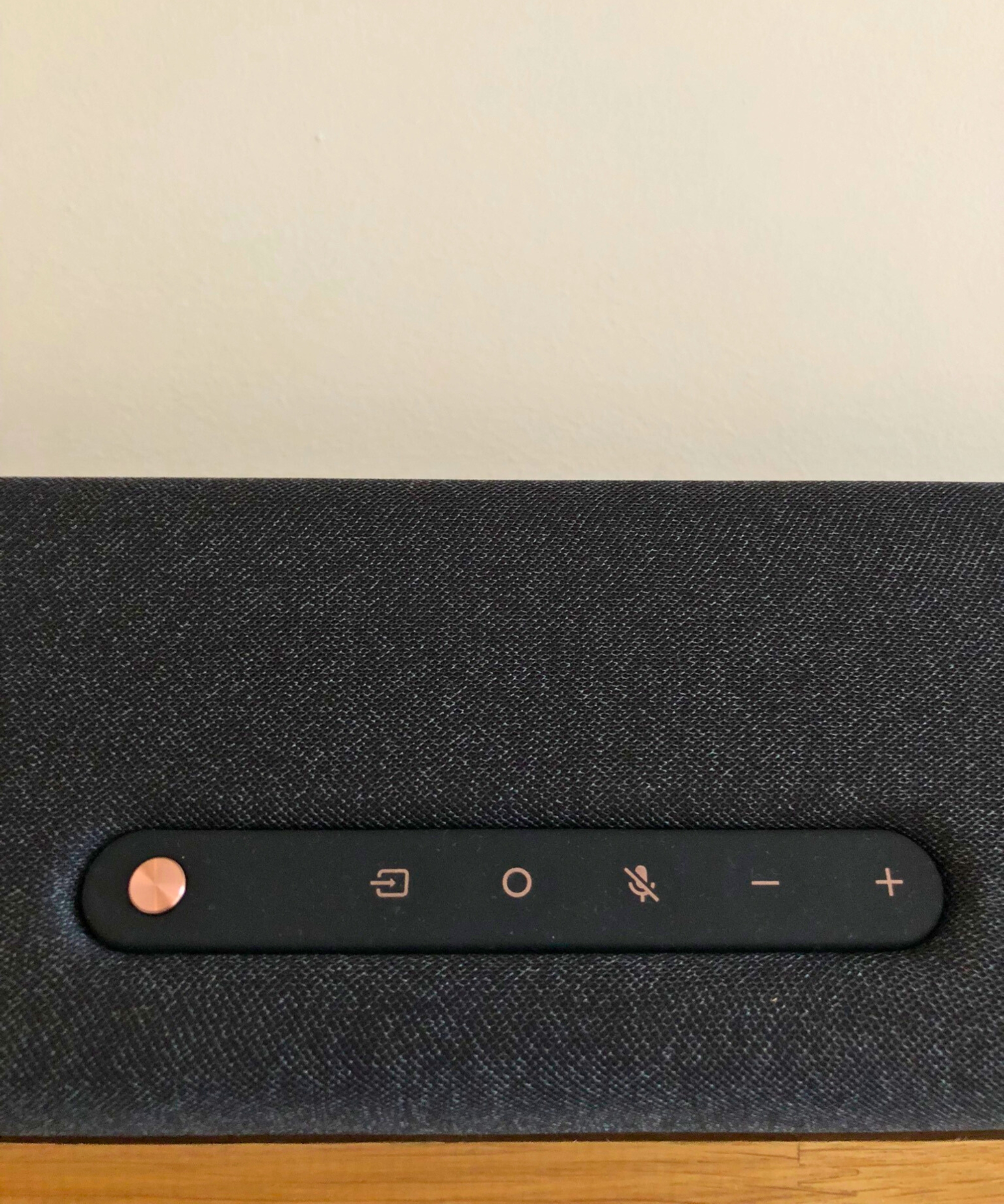 Closeup of Yamaha True X Bar 40A soundbar&#039;s button controls.