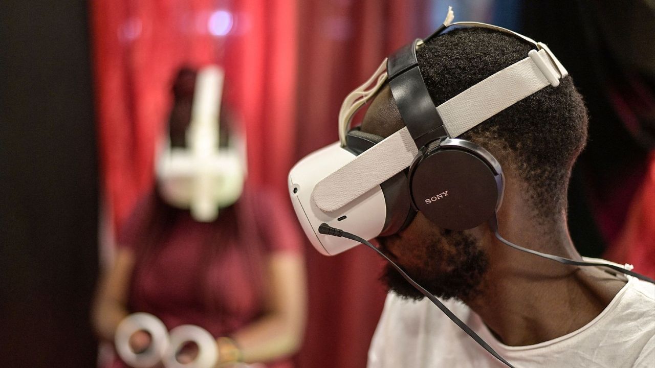 Man wearing a virtual reality headset 