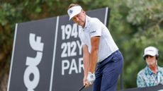 Ian Poulter gets ready to hit a tee shot on a par 3 during a LIV Golf tournament
