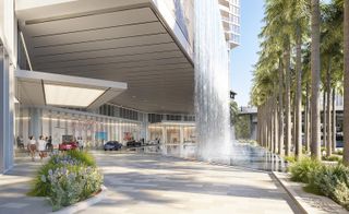 A cascading 85ft waterfall will welcome residents home