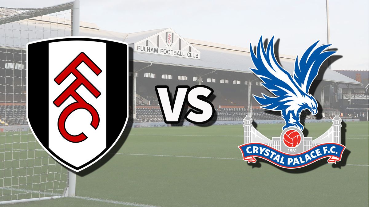 The Fulham and Crystal Palace club badges on top of a photo of Craven Cottage in London, England