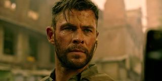 Chris Hemsworth sweaty from fighting in Netflix's Extraction