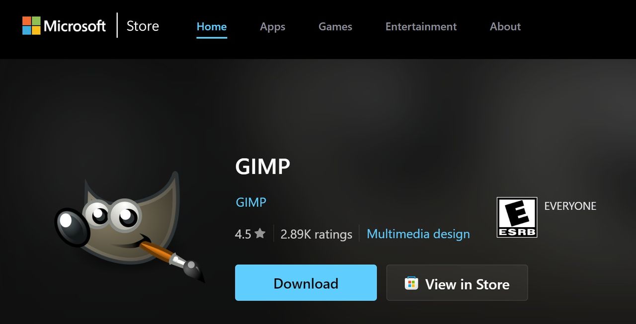 Gimp in MS Store