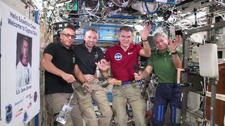 Happy Thanksgiving from the International Space Station! (From left to right: NASA astronaut Joe Acaba, NASA astronaut and Expedition 53 Cmdr. Randy Bresnik, European Space Agency astronaut Paolo Nespoli and NASA astronaut Mark Vande Hei.)