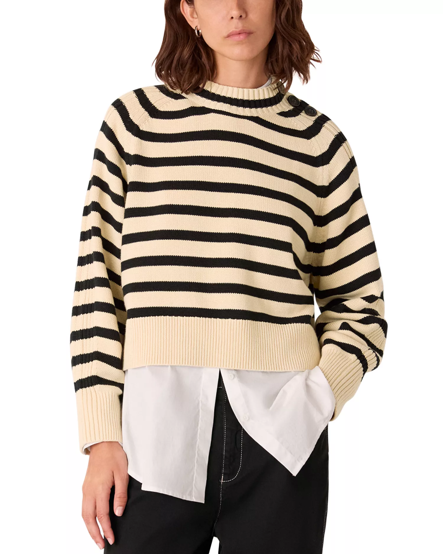 Stripe Detail Cotton Knit Sweater