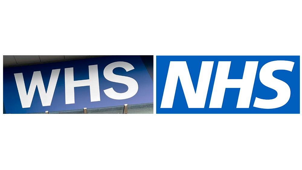 The new WHSmith logo alongside the NHS logo