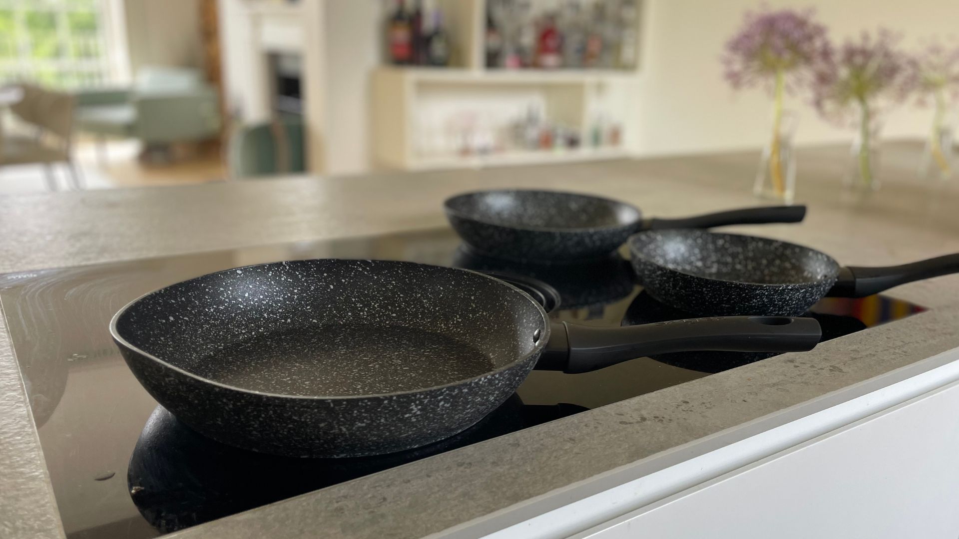 Salter Megastone Frying Pan Set on the hob