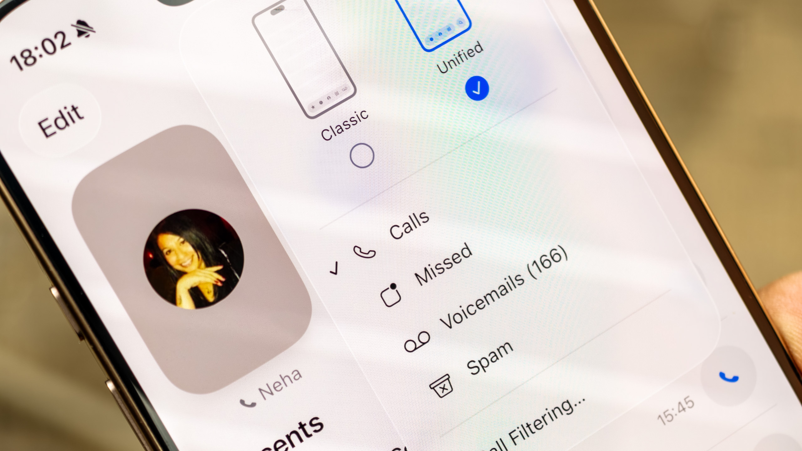 The unified dialer on the iOS 26 beta running on the iPhone 16 Pro