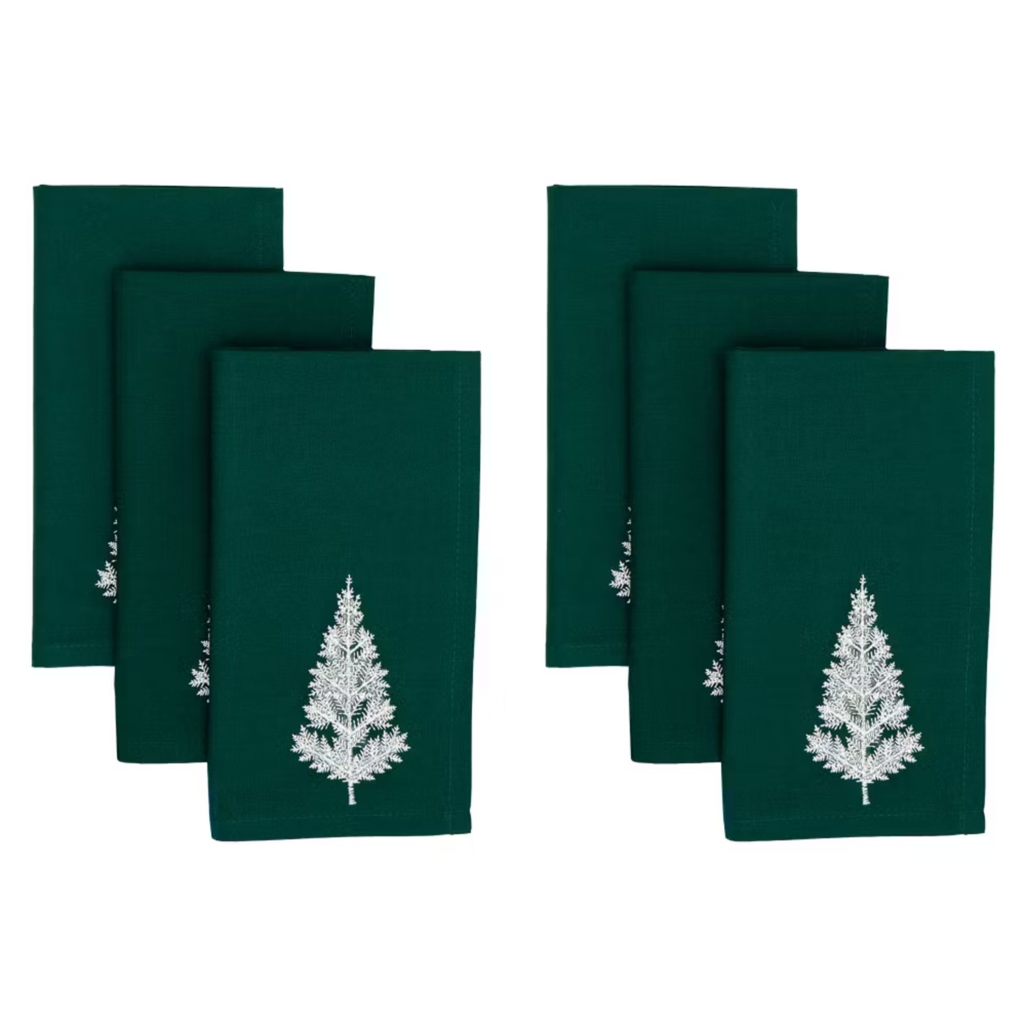 Forest green napkin with white Christmas tree motif