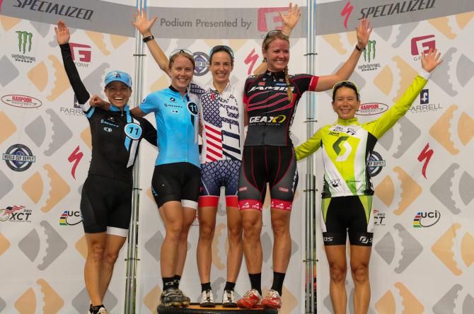 Pro XCT Final Podium: (L to R) Judy Freeman (Crankbrothers) 5th, Amanda Sin (Scott 3Rox Racing) 4th, Erica Tingey (Jamis) 3rd, Chloe Woodruff (Crankbrothers) 2nd, Lea Davison (Specialized) 1st