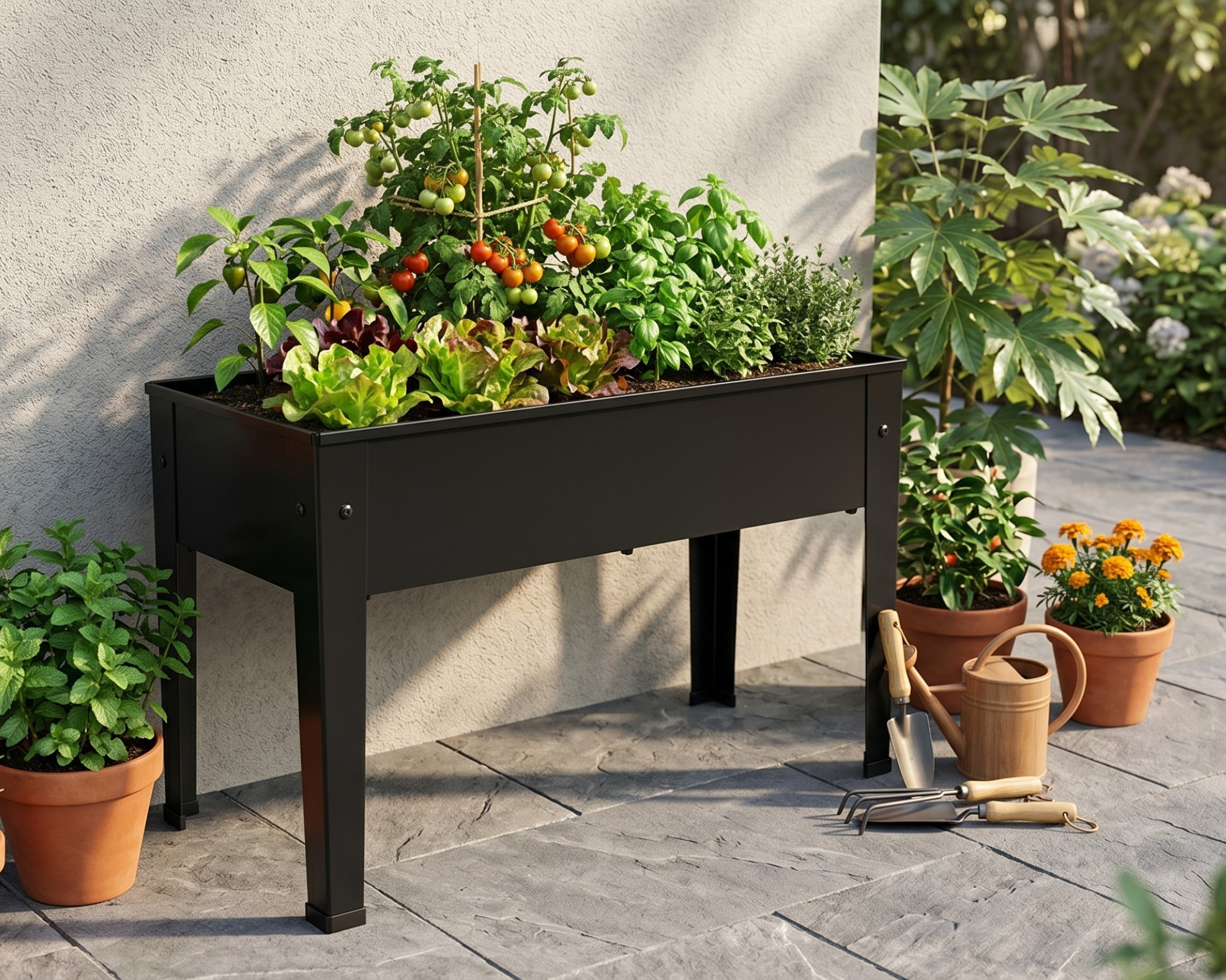 Aldi Belavi raised planter with vegetable crops