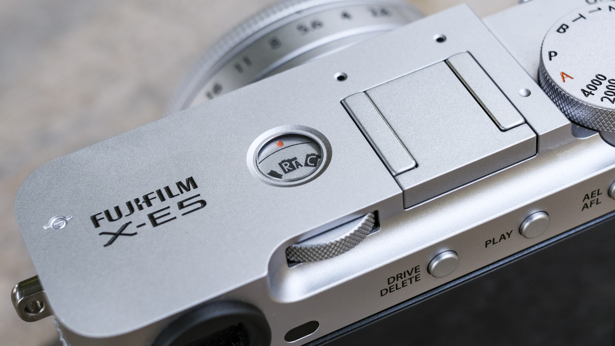 Closeup of the Fujifilm X-E5's film simulation window