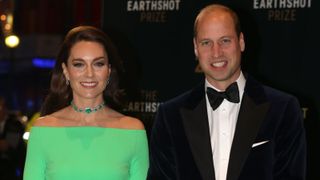Catherine, Princess of Wales wearing an green dress and Prince William, Prince of Wales attend The Earthshot Prize 2022 at MGM Music Hall at Fenway on December 02, 2022 in Boston, Massachusetts.