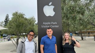 John Velasco Mark Spoonauer Kate Kozuch on apple campus for iPhone 15 launch
