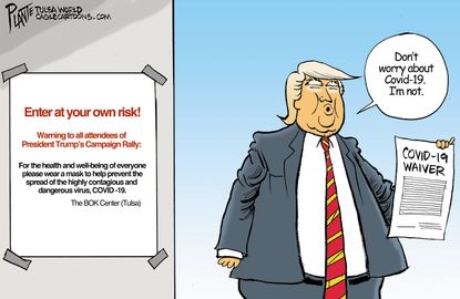 Political Cartoon U.S. Trump Tulsa rally coronavirus