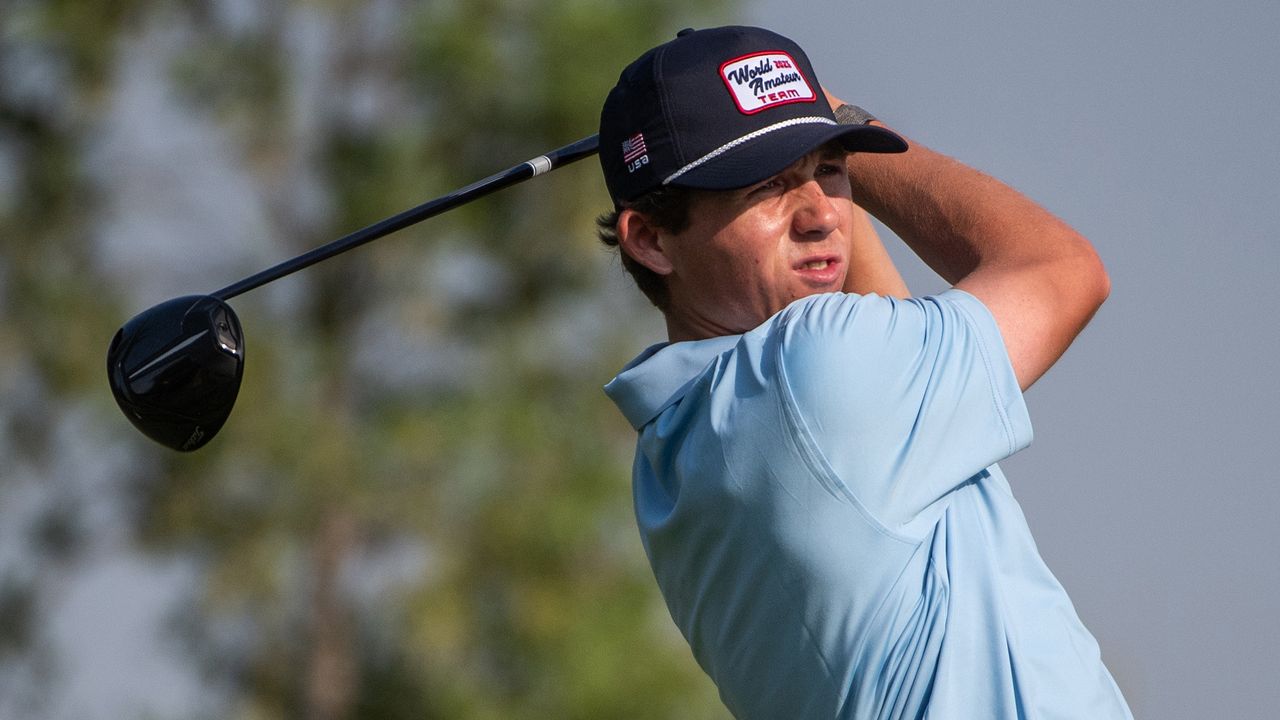 Gordon Sargent of the United States tees off at the sixth hole during the 2023 World Amateur Team Championships 