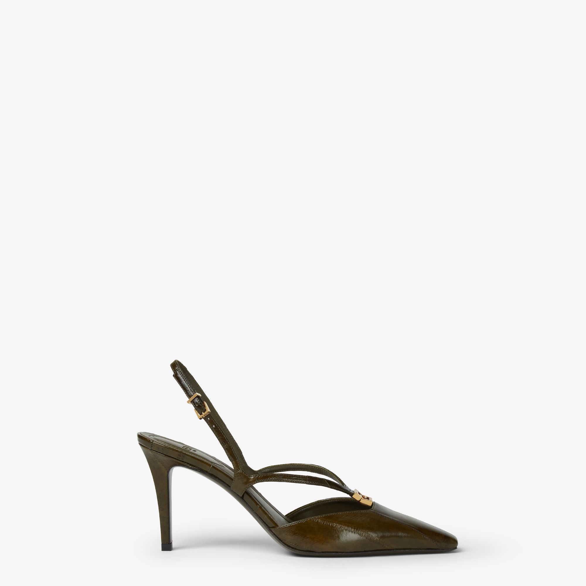 Fendi Ffold Green Hagfish Leather High-Heeled Slingbacks