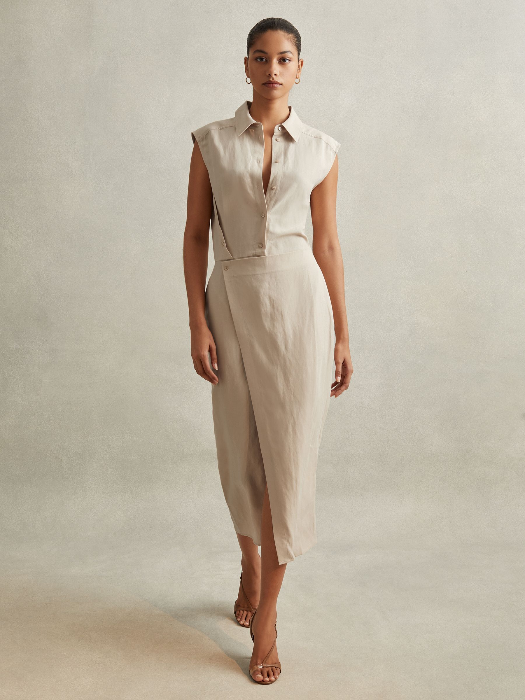 Yasmin Lyocell Linen Wrap Front Midi Dress