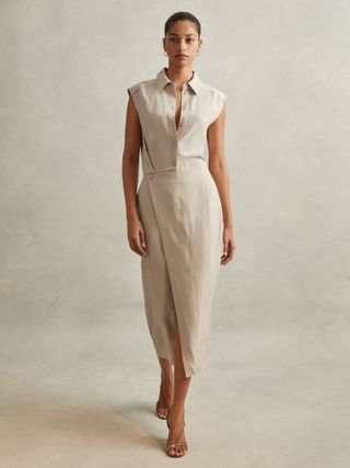 Yasmin Lyocell Linen Wrap Front Midi Dress