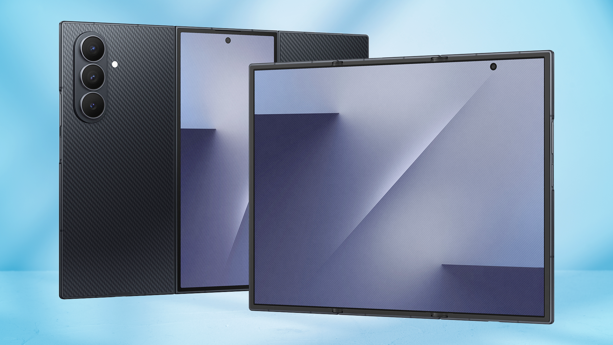 Galaxy Z TriFold showing front and back when it's fully opened.