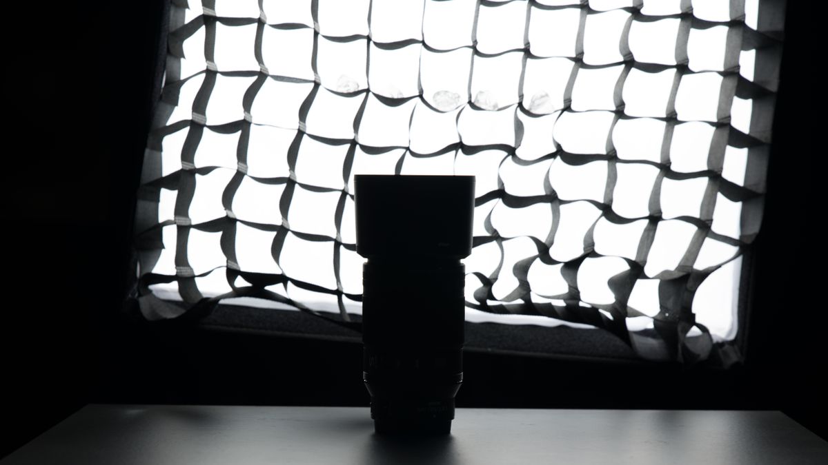 A black lens in front of a softbox light