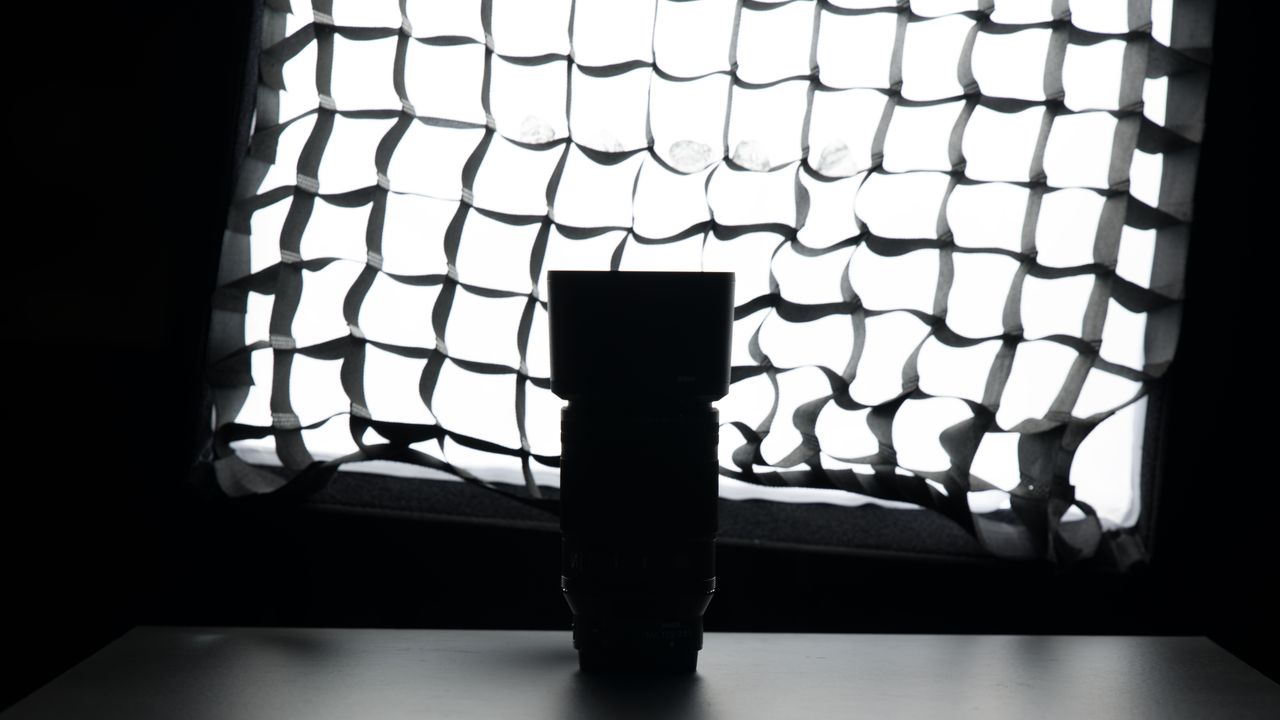 A black lens in front of a softbox light