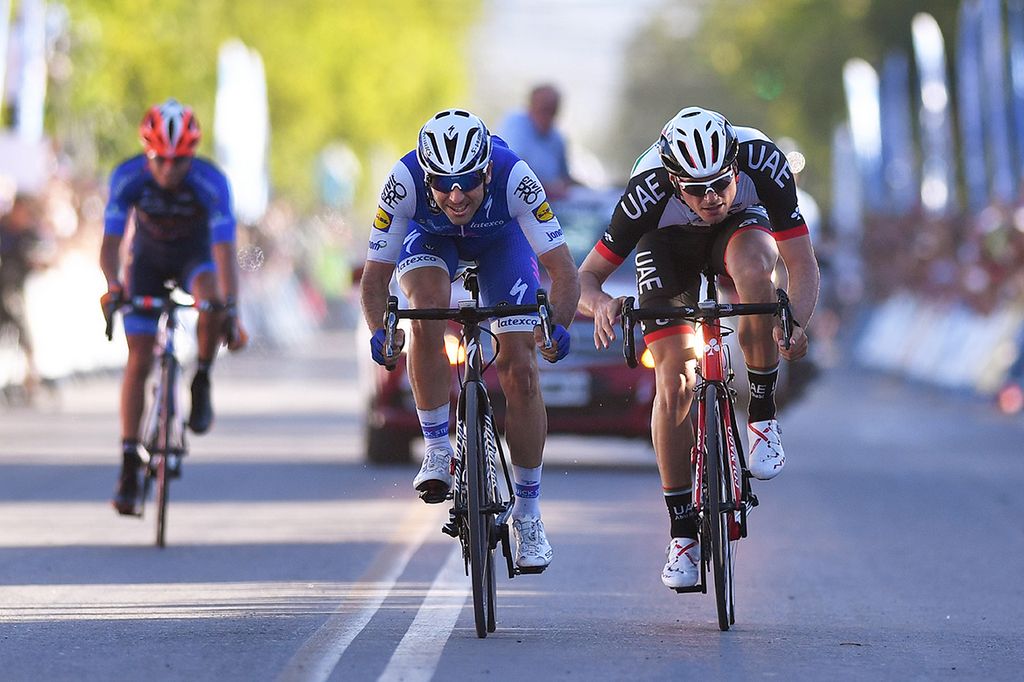 Max Richeze (Quick-Step Floors) and Oliveiro Troia (Abu Dhabi) sprint for the win