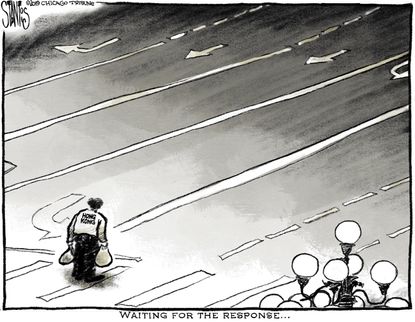 Political Cartoon U.S. China Tiananmen Square Waiting for Response