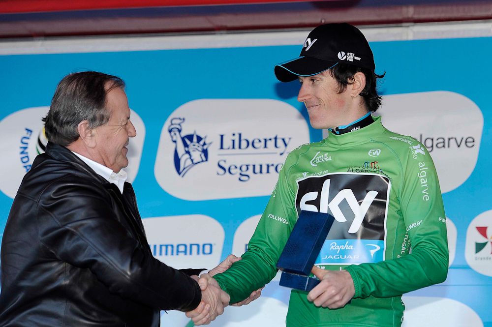 Geraint Thomas in the green points jersey.