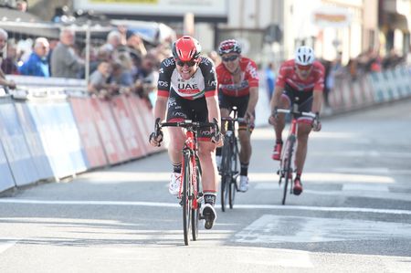 Simone Consonni (UAE Team Emirates) finishes third on stage 1