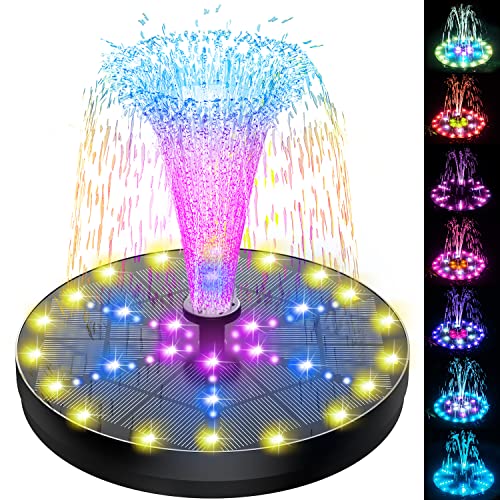 Szmp Solar Fountain 4w Bird Bath Fountains Upgraded 60 Led Lights, Built-In 4000 Mah Battery With 7 Nozzles &amp;amp; 4 Fixers, Solar Water Fountain for Garden, Bird Bath, Pool, Pond, Outdoor
