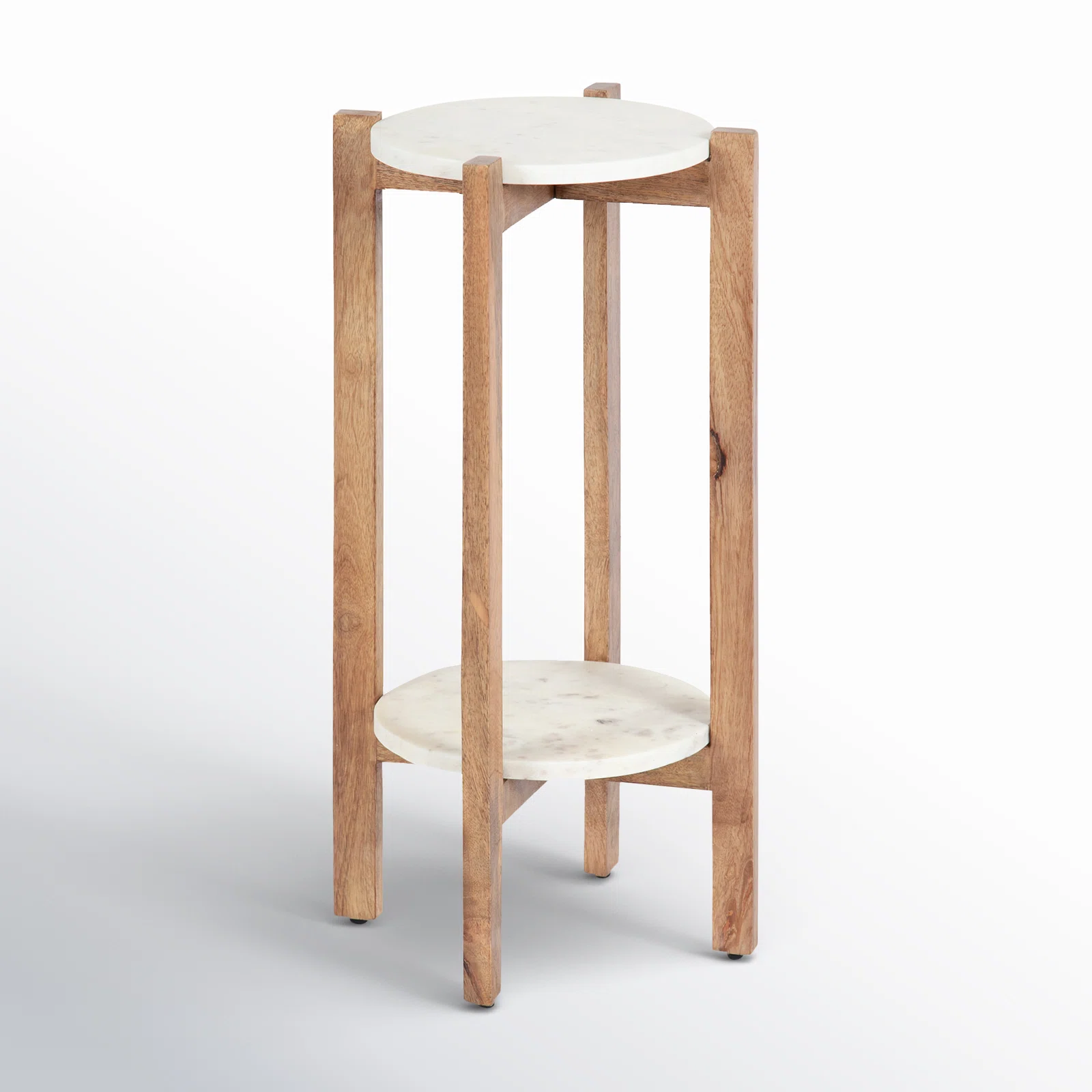 Wood and marble Multi-Tiered Plant Stand