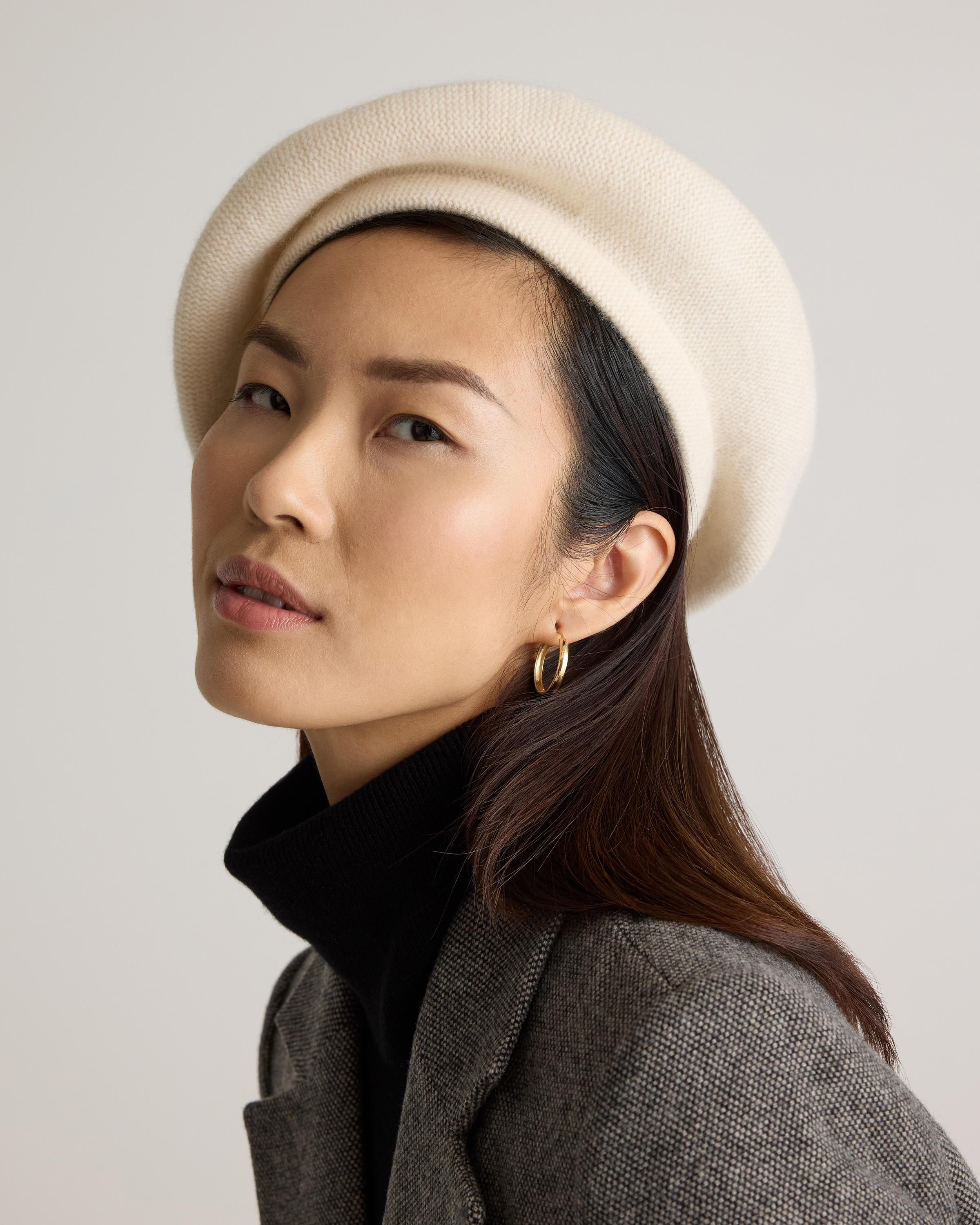 Mongolian Cashmere Beret in Ivory