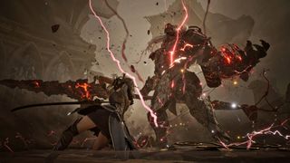 Promotional screenshot of Gwendolyn battling a monster in Tides of Annihilation