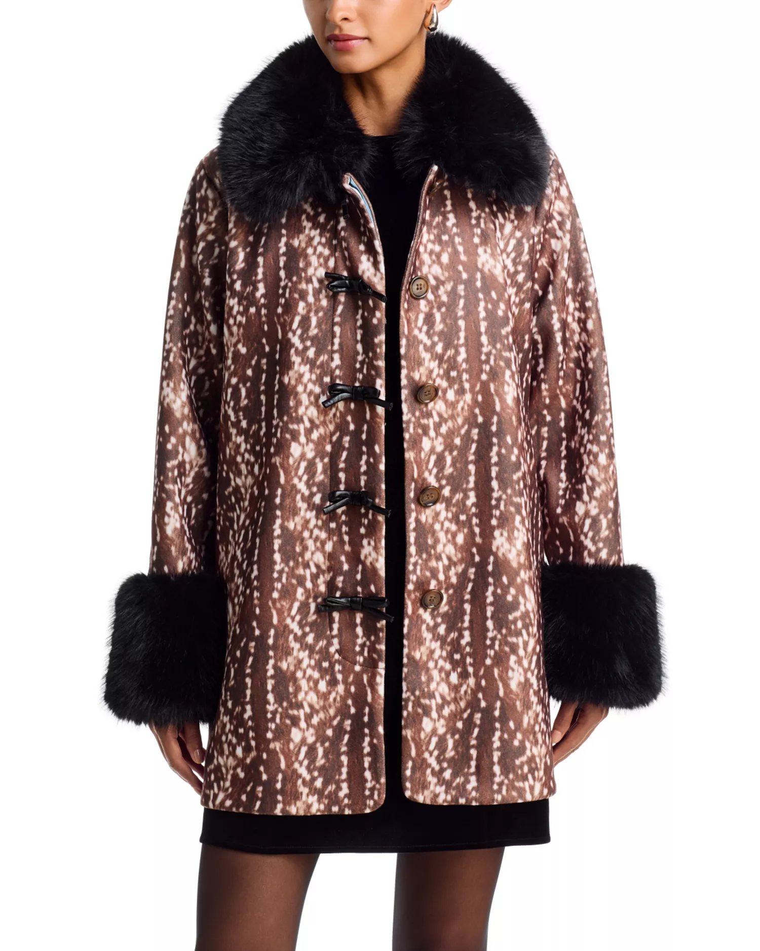 AQUA x Nicky Hilton, Faux Fur Trim Bow Detail Jacket