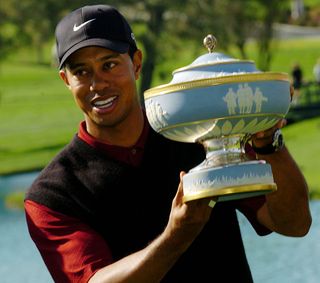 Tiger Woods with the WGC Match Play trophy