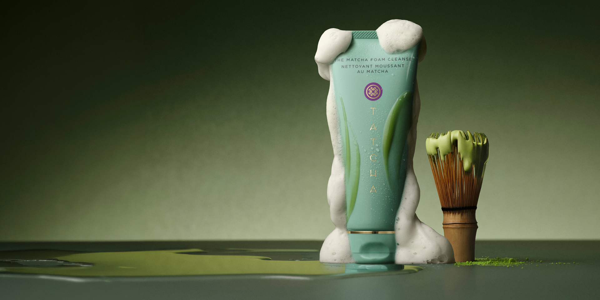 A lifestyle image of Tatcha's Matcha Foam Cleanser