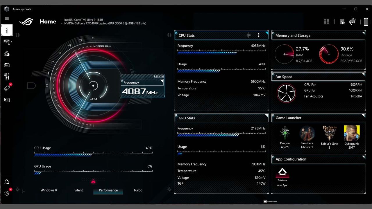 ASUS ROG NUC 970 Armoury Crate home.