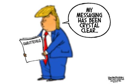 Political cartoon U.S. Trump Charlottesville both sides messaging