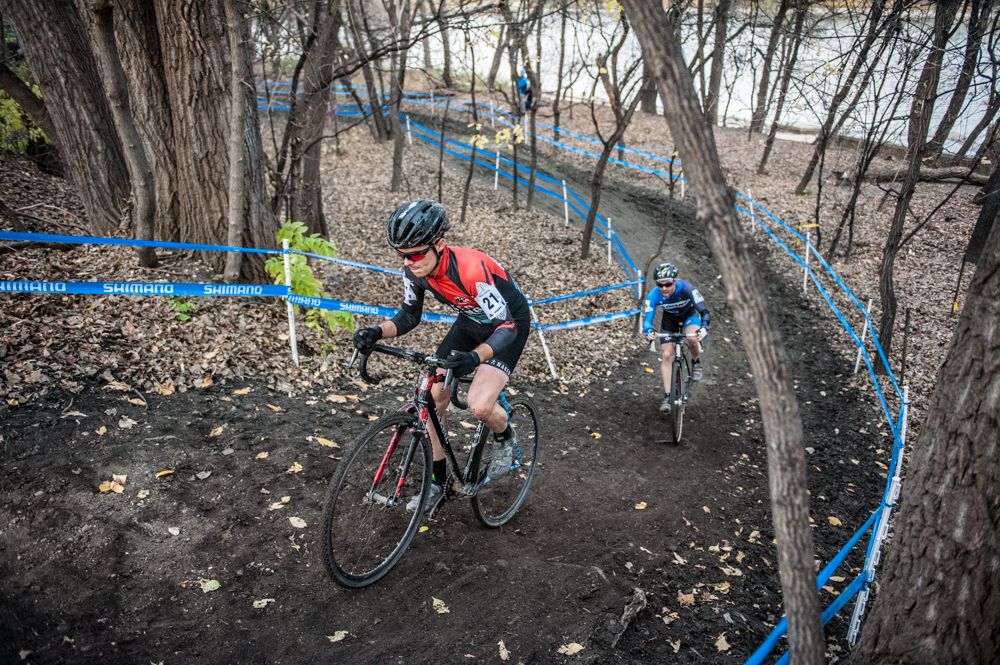 Elite rider Parker Bloom climbs out of the riverbank