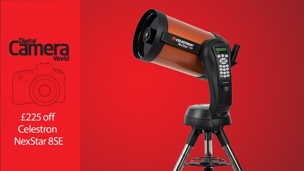 Celestron Nexstar 8SE on a red background