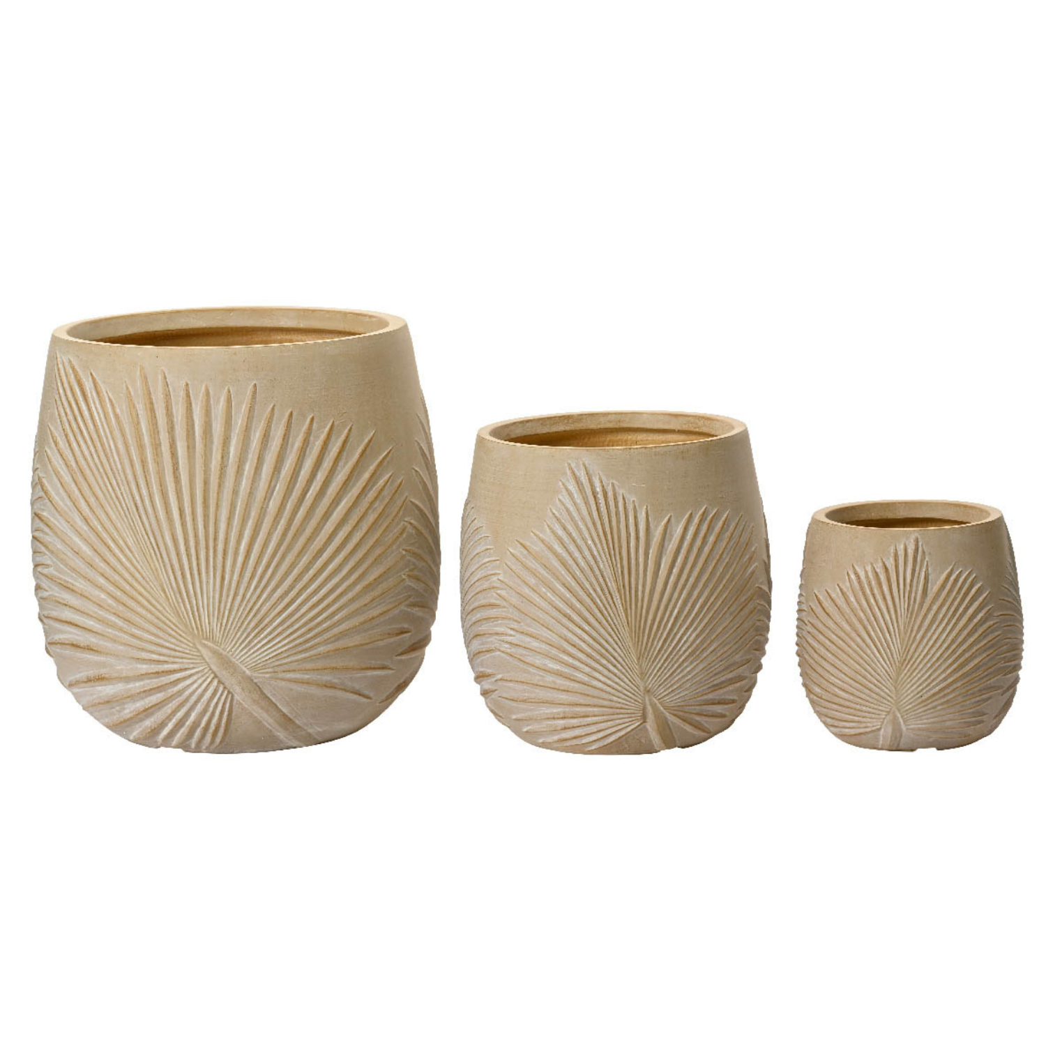 A set of three embossed leaf planters by Cox & Cox from Crocus