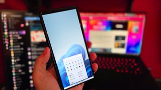 Windows 11 on a phone mock up